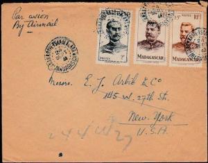 MADAGASCAR 1943 airmail cover to USA.......................................46752