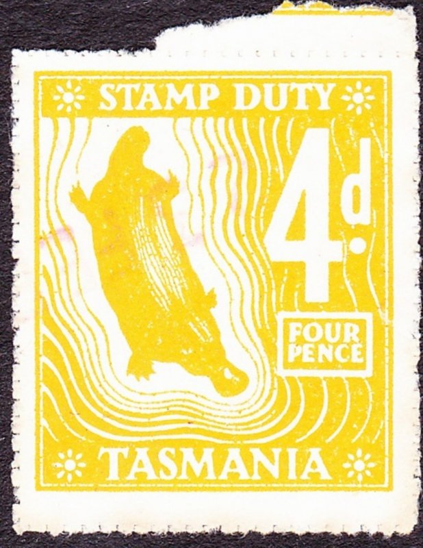 TASMANIA 4d Yellow Stamp Duty Revenue Stamp FU