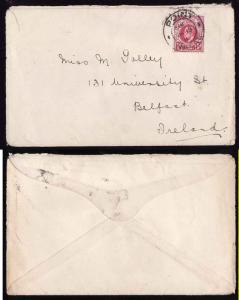 Natal  South Africa #12640 -Point Sp 15 1910-cover to Ireland-1p KEVII  rose-