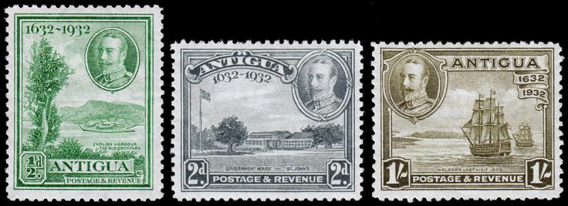 Antigua Scott 67, 70, 74 (1932) Mint H VF, CV $33.00 M