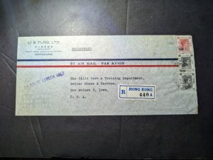 1947 Registered British Hong Kong Airmail Cover to Des Moines IA USA Li and Fung