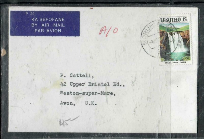 LESOTHO COVER (P3006B)  1973  WATERFALLS 10C ON A/M COVER TO ENGLAND