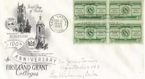 1955 FDC, #1065, 3c Land Grant Colleges, Art Craft, block of 4