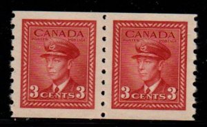 Canada Sc 265 1942 3 c George VI WW II coil  stamp pair mint NH