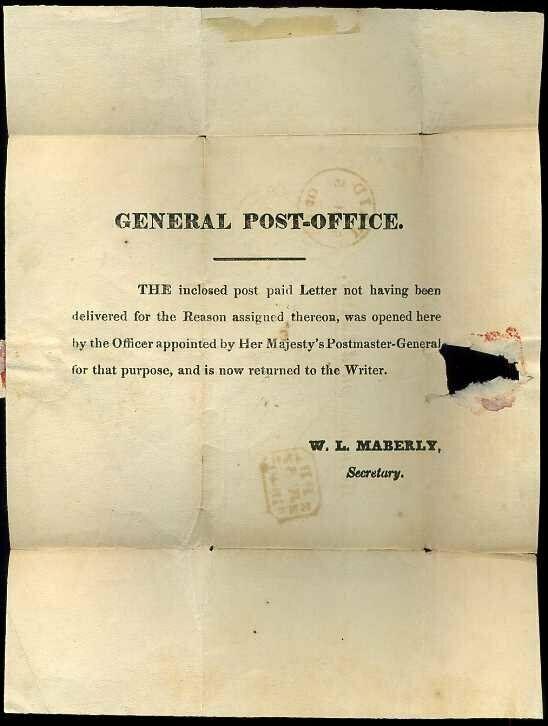 1840 Returned paid Letter Dead Letter Office with Letter