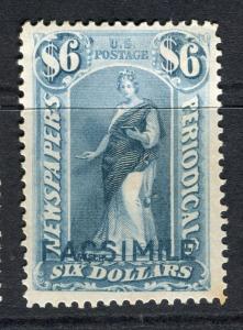 USA; 1870s classic Newspaper issue reprint, fine unused $6. value