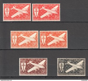 Fr322 1942 French Equatorial Africa Aviation Air Mail 6St Different Tints Mlh...