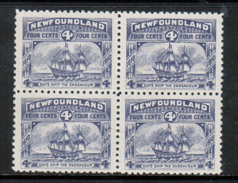 Newfoundland #90 Very Fine Mint Block Bottom Stamps Never Hinged Top Hinged