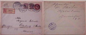 DENMARK #33 cat.$240.00 on 10ore ENTIRE 1903 REGISTERED B/S GERMANY