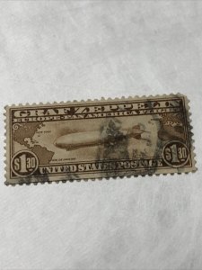 US 1930 C14 Brown $1.30 Graf Zeppelin Used Light Creases Neat Black Cancellation