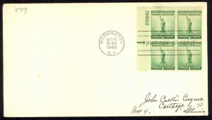 USA Sc# 899 FDC PB (a) (Washington, DC) 1940 10.16 Defence