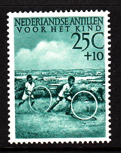 Netherlands Antilles MNH Scott #B14 25c + 10c Rolling hoops