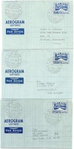 Iceland 3 used aerogrammes 1949-51