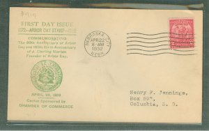 US 717 1932 2c Arbor Day Celebration (single) on an addressed (typed) first day cancel with a Chamber of Commerce cachet.