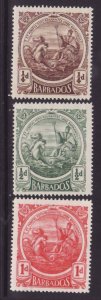 Barbados-Sc#127-9- id11-unused NH og 1/4p,1/2p,1p Seal-KGV-1916-18-