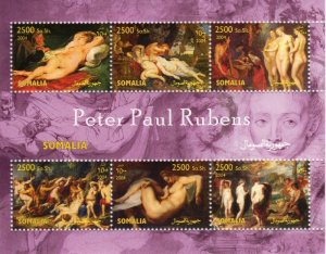 Somalia 2004 Peter Paul RUBENS Nudes Paintings Sheet (6) Perforated Mint (NH)