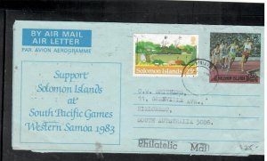 BRITISH SOLOMON ISLANDS COVER (P0112B) 1983 AEROGRAM GAMES 25C+25C TO AUSTRALIA 