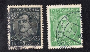 Yugoslavia 1931 25 p black & 50p green Alexander, Scott 63-64 used, value = 25c