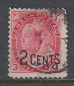 Canada -Scott 88 - QV Overprint Issue -1899 - FU - Single 2c on a 3c Stamp