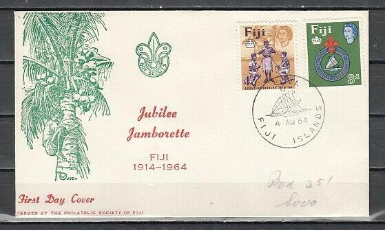 Fiji, Scott cat. 206-207. Scouting 50th Anniversary issue. First day cover.