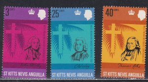 St. Kitts & Nevis # 185-187, John Wesley, Mint NH,