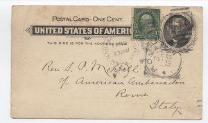 1900 Rochester NY streetcar handstamp uprated postal card to Italy [y8808]