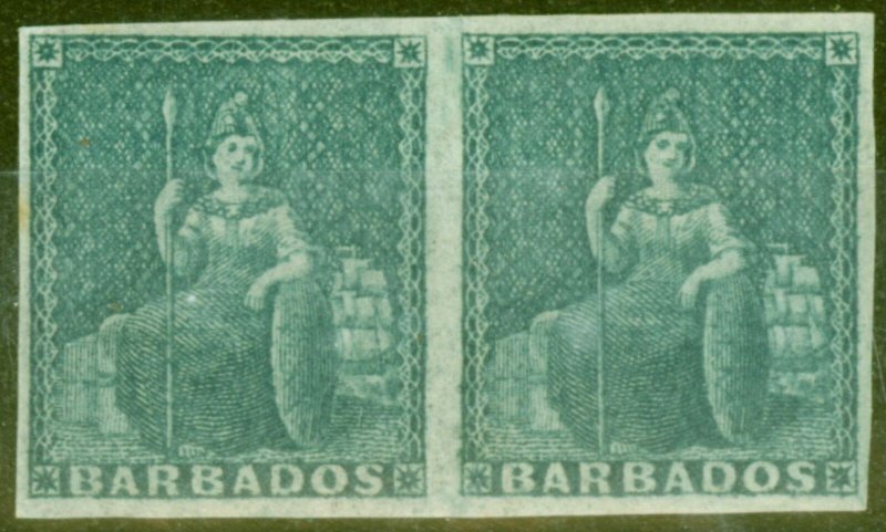 Barbados 1852 (2d) Greyish Slate SG4a Blued Paper Fine Mtd Mint Pair 