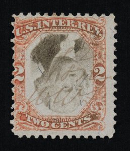 EXCELLENT GENUINE SCOTT #R135b F-VF USED INVERTED CENTER 1871-1872 REVENUE 20186