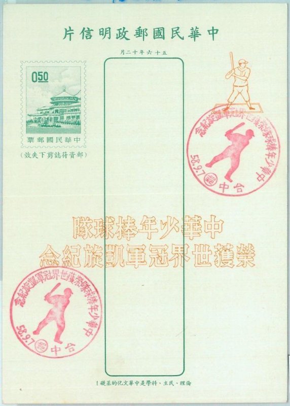 86886 - JAPAN - POSTAL HISTORY - STATIONERY CARD  - SPORT Baseball  1958