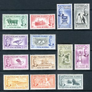 Falkland Islands 1952 KGVI. Short set to 10s. MH. SG172-184.