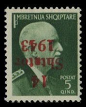 German WWII Occupation, Albania #Mi. 4K Cat€250, 1943 5q green, overprint i...