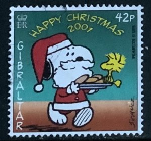 GIBRALTAR 2001 CHRISTMAS SNOOPY 42p SG992 USED.