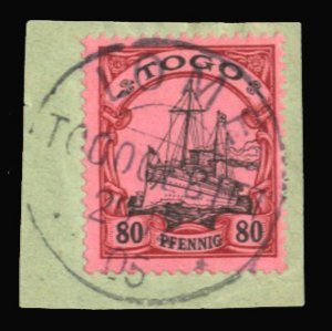 German Colonies, Togo #15 Cat$15, 1900 80pf lake and black, used on piece