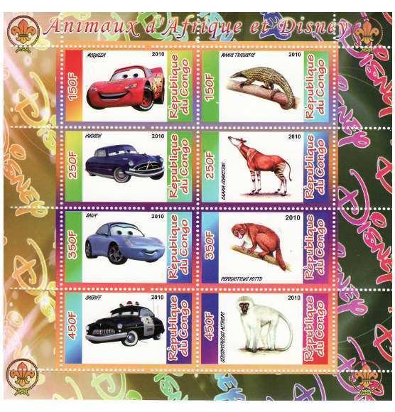 Congo - Disney & Animals - 8 Stamp  Sheet - SV0601