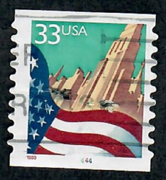 US #3281c Flag over City Used PNC Single plate #4444