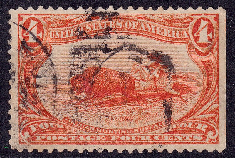 US Scott 287, 1898 Indian Hunting Buffalo, 4c orange, FINE USED