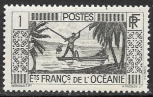 FRENCH OCEANIA 1934-40 1c Spear Fishing Pictorial Sc 80 MNH