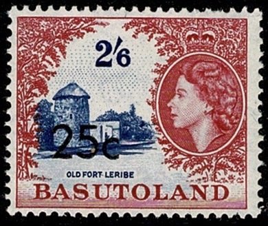 BASUTOLAND QE II 1961 25c-2s6d BLUE & LAKE Ty2 SG66a NH Wmk. MSCA P.13.5 VGC