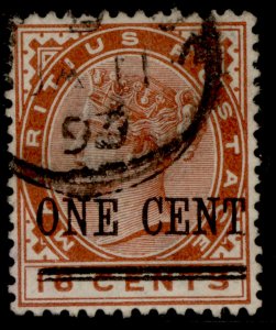 MAURITIUS QV SG124, 1c on 16c chestnut, FINE USED. 