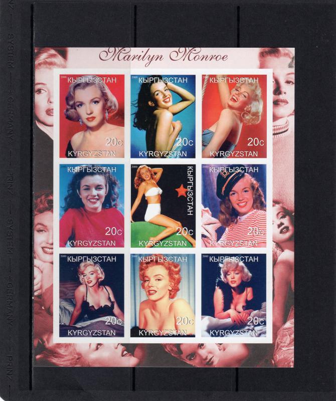 Kyrgyzstan 2000 MARILYN MONROE Early Pictures Sheetlet (9) Imperforated  MNH