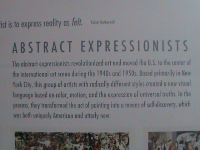 ​UNITED STATES-2010 SC#4444  ABSTRACT EXPRESSIONISTS-PAINTING-MNH S/S SHEET VF