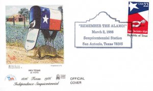 Texas Independence Assn FDC Uo #2204 Texas Republic 150th RFD Texas B. Herd 1986