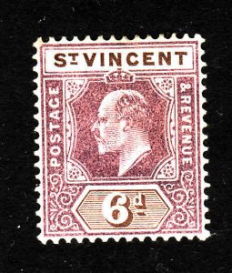 St. Vincent-Sc#85-unused hinged 6p violet & brown KEVII-1904-11-