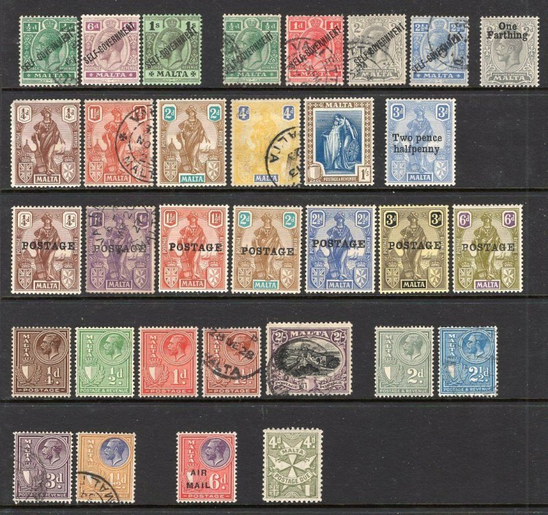 Malta GV Selection 32 Stamps Mint or Used CV$130