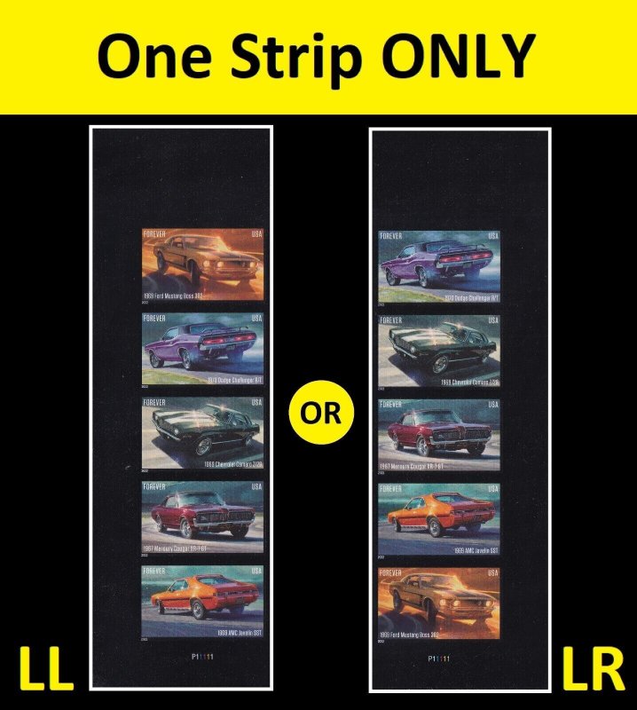 US 5715a-5719a 5719c Pony Cars imperf NDC plate strip (5 stamps) MNH 2022 