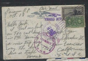 PANAMA  COVER (P2709B) 1943 PPC CENSORED, 1C+   TO USA 