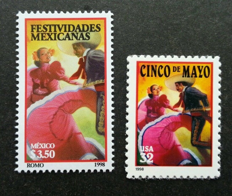 *FREE SHIP Mexico USA US Joint Issue Mexican Holidays 1998 Dance (stamp pair MNH
