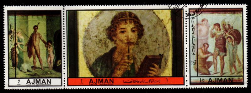Ajman - Cancelled Strip of 3 Stampworld.com #2638-40 (Ancient Roman Art)