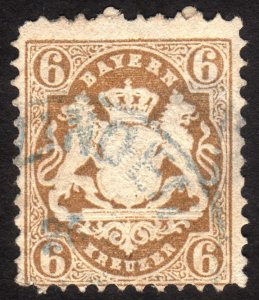 1870, Germany Bavaria, 6Kr, Used, Sc 25