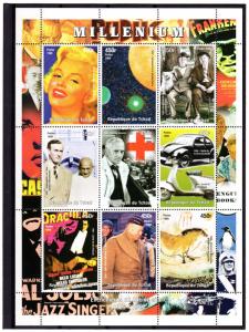 Chad 1999 Sc#808 GANDHI/MARILYN MONROE/WWII/SPACE Sheetlet (9) Perforated MNH